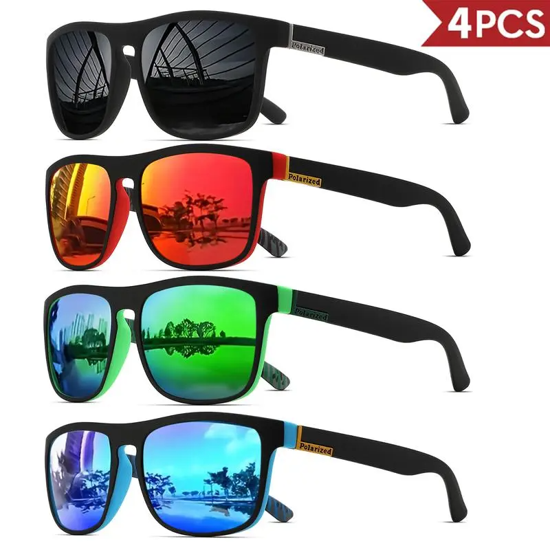 4-Pack Fashion Vintage Square Polarized Sunglasses Men Women Driving Fishing Luxury Brand Designer Sun Glasses Driver's Eyewear UV400
