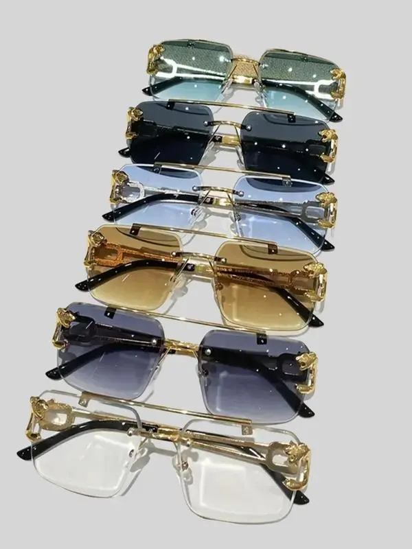 Men's 6-Pair Metal Rimless Sleek Rectangular Trendy Sunglasses - PC Gradient Lenses