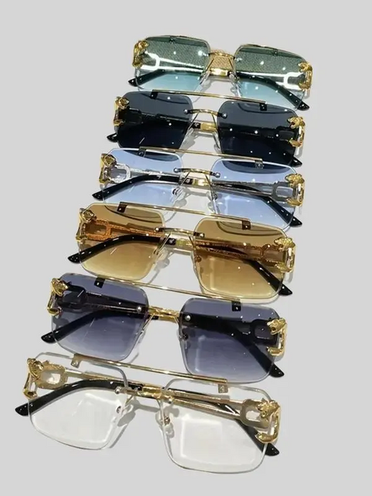Men's 6-Pair Metal Rimless Sleek Rectangular Trendy Sunglasses - PC Gradient Lenses