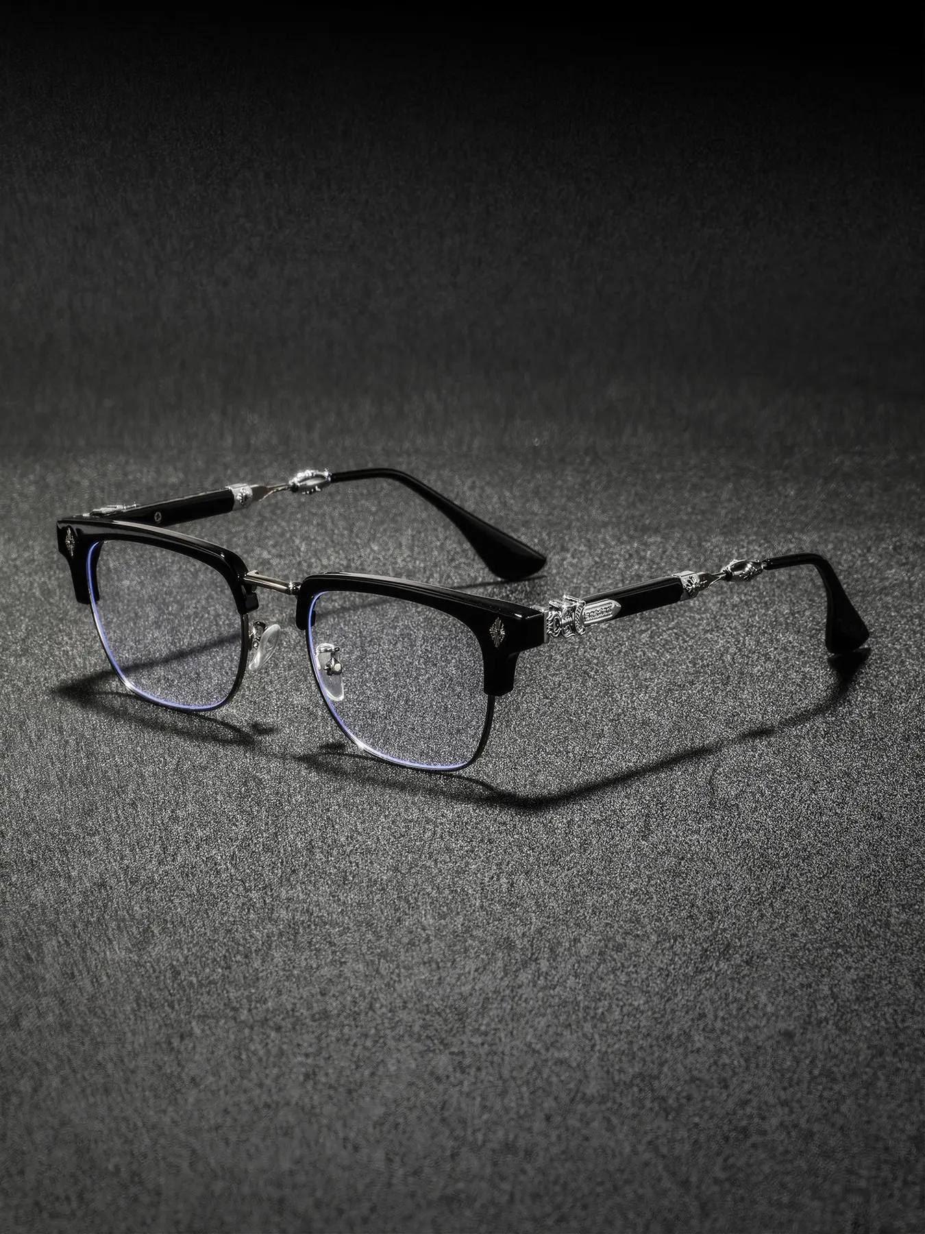 Men's New Metal Half Frame Glasses, High-End Luxury Classic Retro Texture Engraved Eyewear