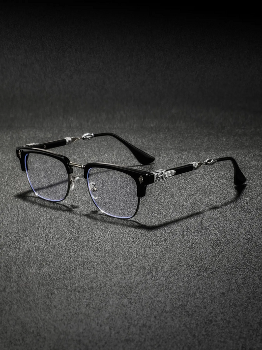 Men's New Metal Half Frame Glasses, High-End Luxury Classic Retro Texture Engraved Eyewear