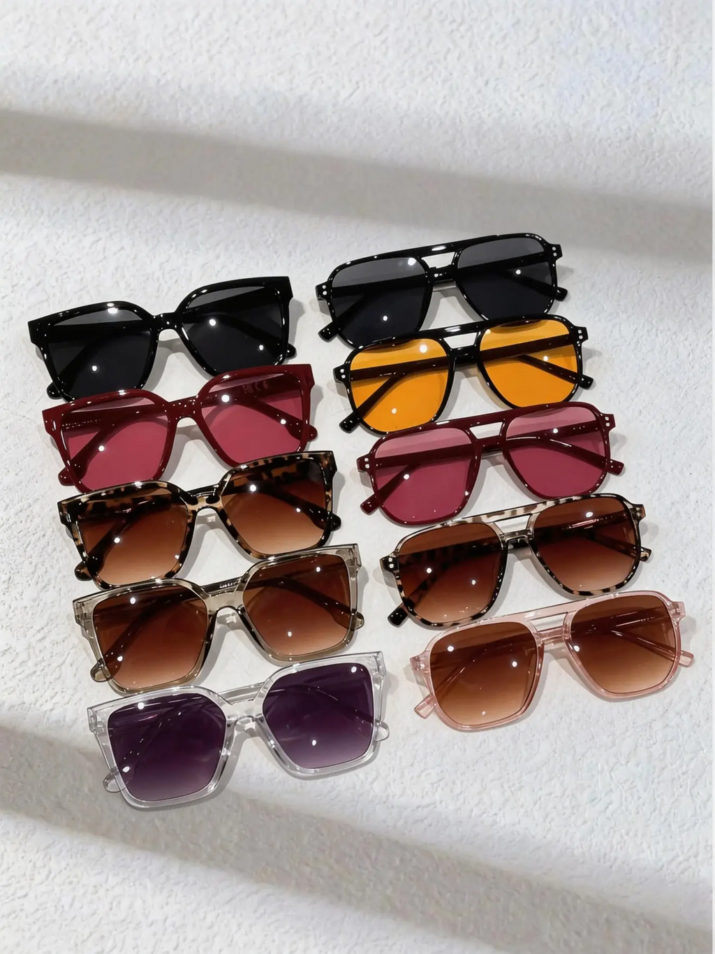 10 Pairs Classic Women's Multicolor Square Frame Sunglasses Set