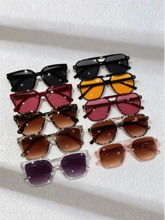 10 Pairs Classic Women's Multicolor Square Frame Sunglasses Set