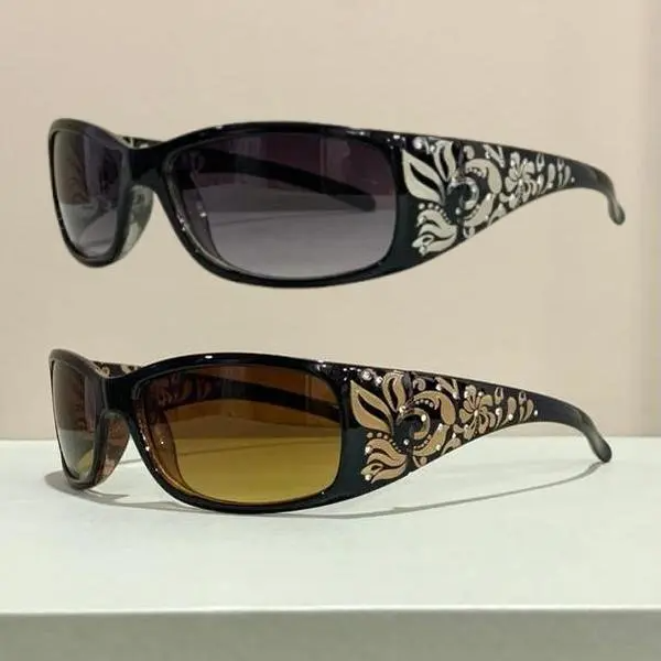 2-Pack Vintage Sunglasses with Rhinestone Accents Tinted PC Frames for Women