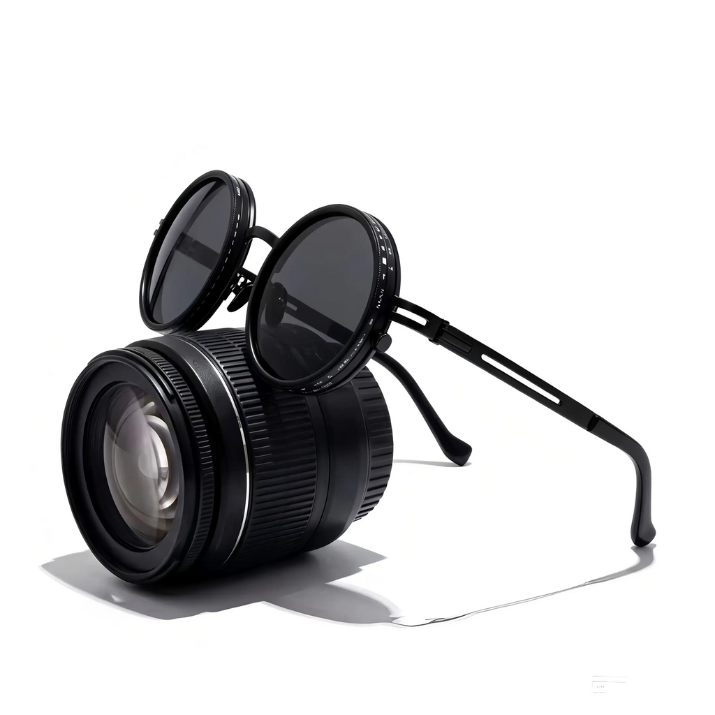 Men's Unisex Black Round Polarized Sunglasses - UV400 UV-Protection Lens, Retro Steampunk Style