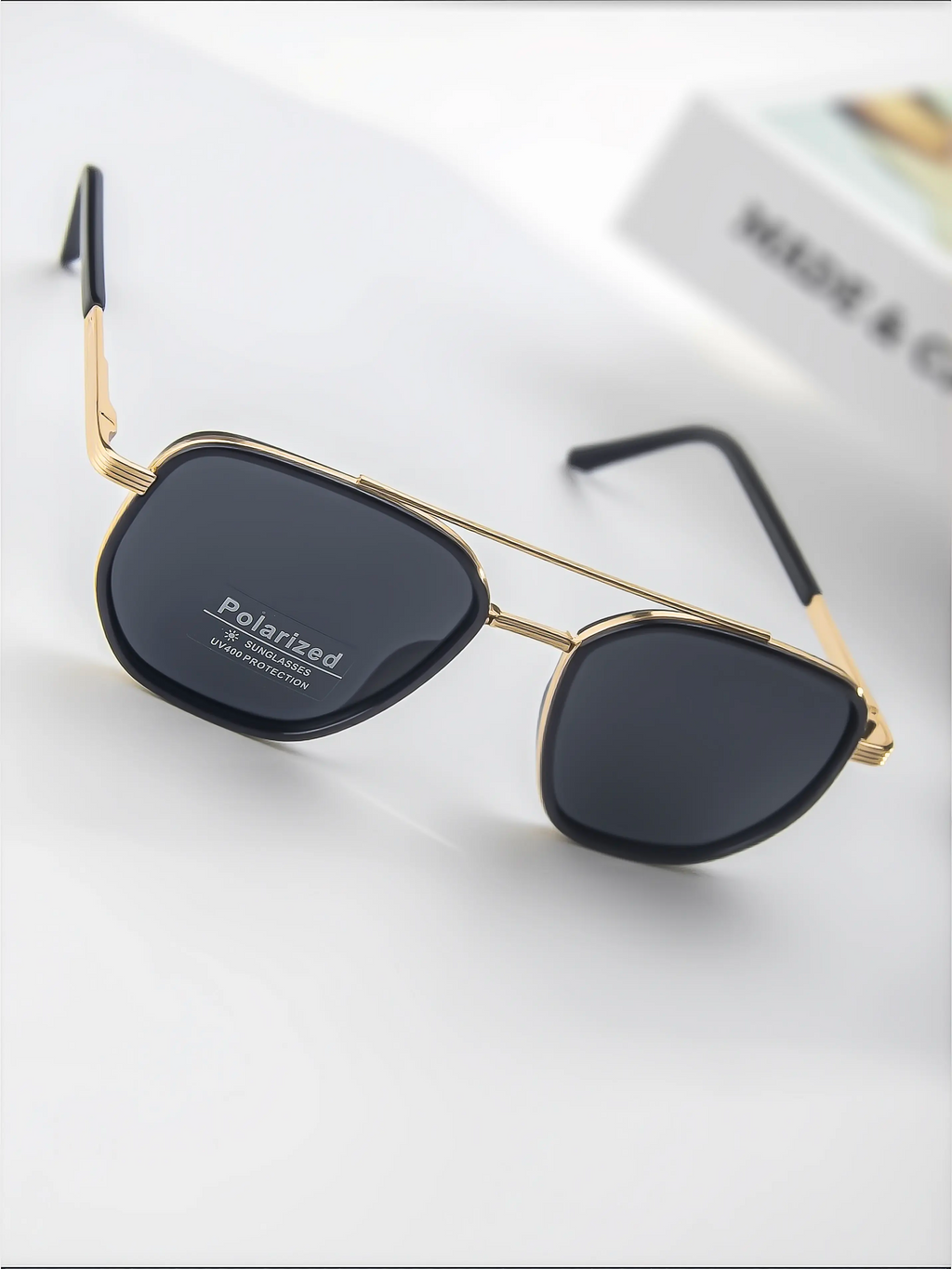 Travel Sunglasses with Fashion Geometric Frame Double Beam Sun Protection Glasses