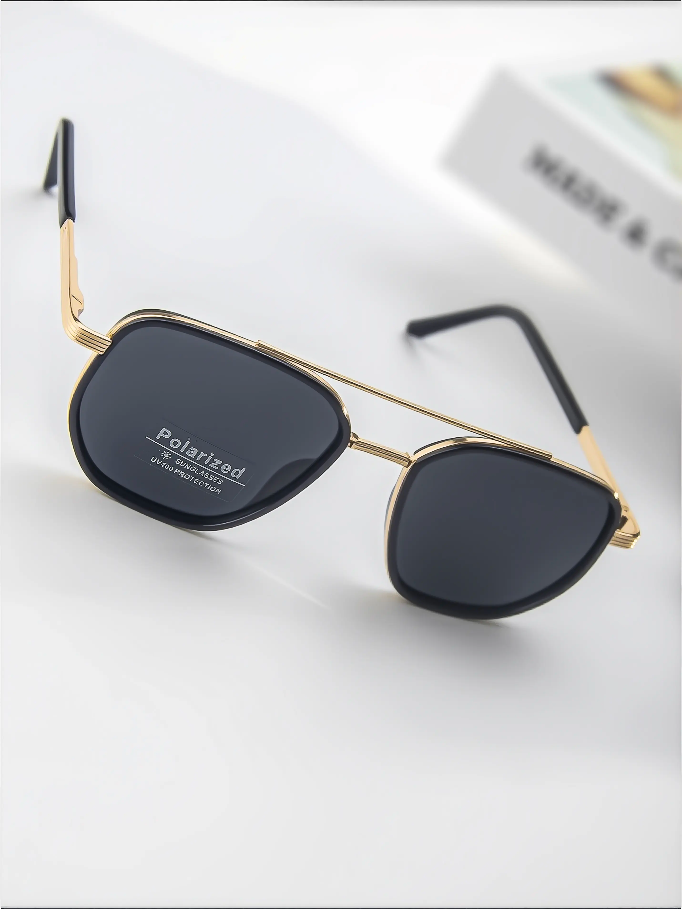 Travel Sunglasses with Fashion Geometric Frame Double Beam Sun Protection Glasses