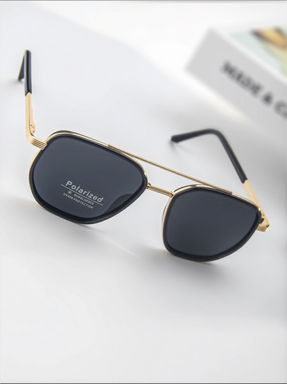 Travel Sunglasses with Fashion Geometric Frame Double Beam Sun Protection Glasses