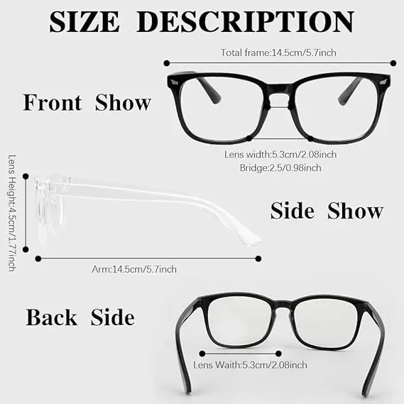 Ergonomic Bluelight Blocking Glasses for Women & Men, Square Frame, Flexible Fit, 99% Blue Lights Blockage