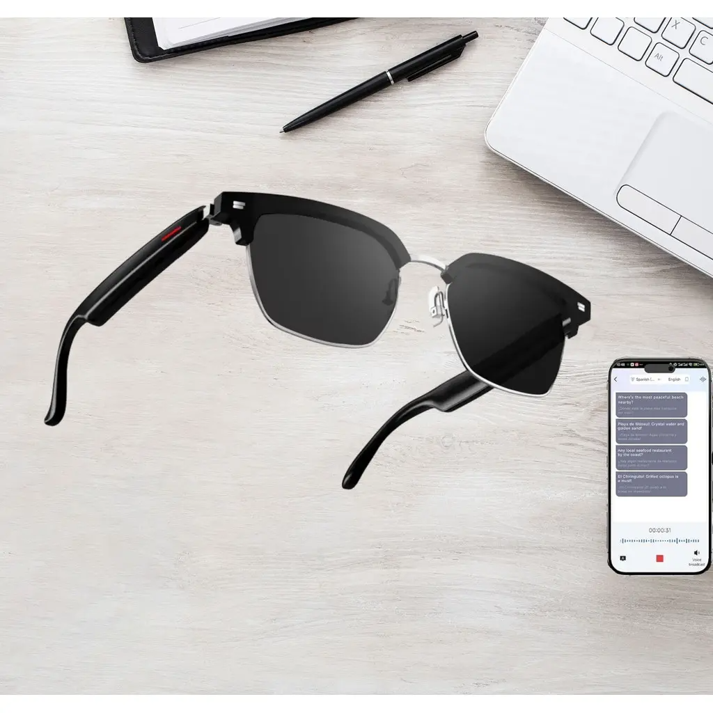 1Pcs AI Smart Bluetooth Glasses with Real-Time 100+ Language Translation, UV Protection, Voice Control & Hands-Free Call for Travel