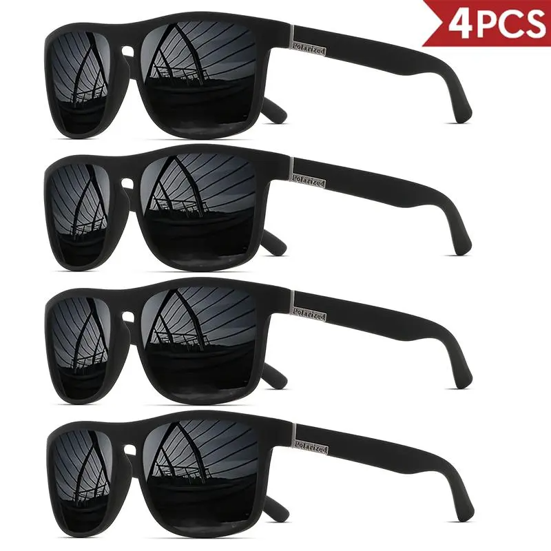 4-Pack Fashion Vintage Square Polarized Sunglasses Men Women Driving Fishing Luxury Brand Designer Sun Glasses Driver's Eyewear UV400