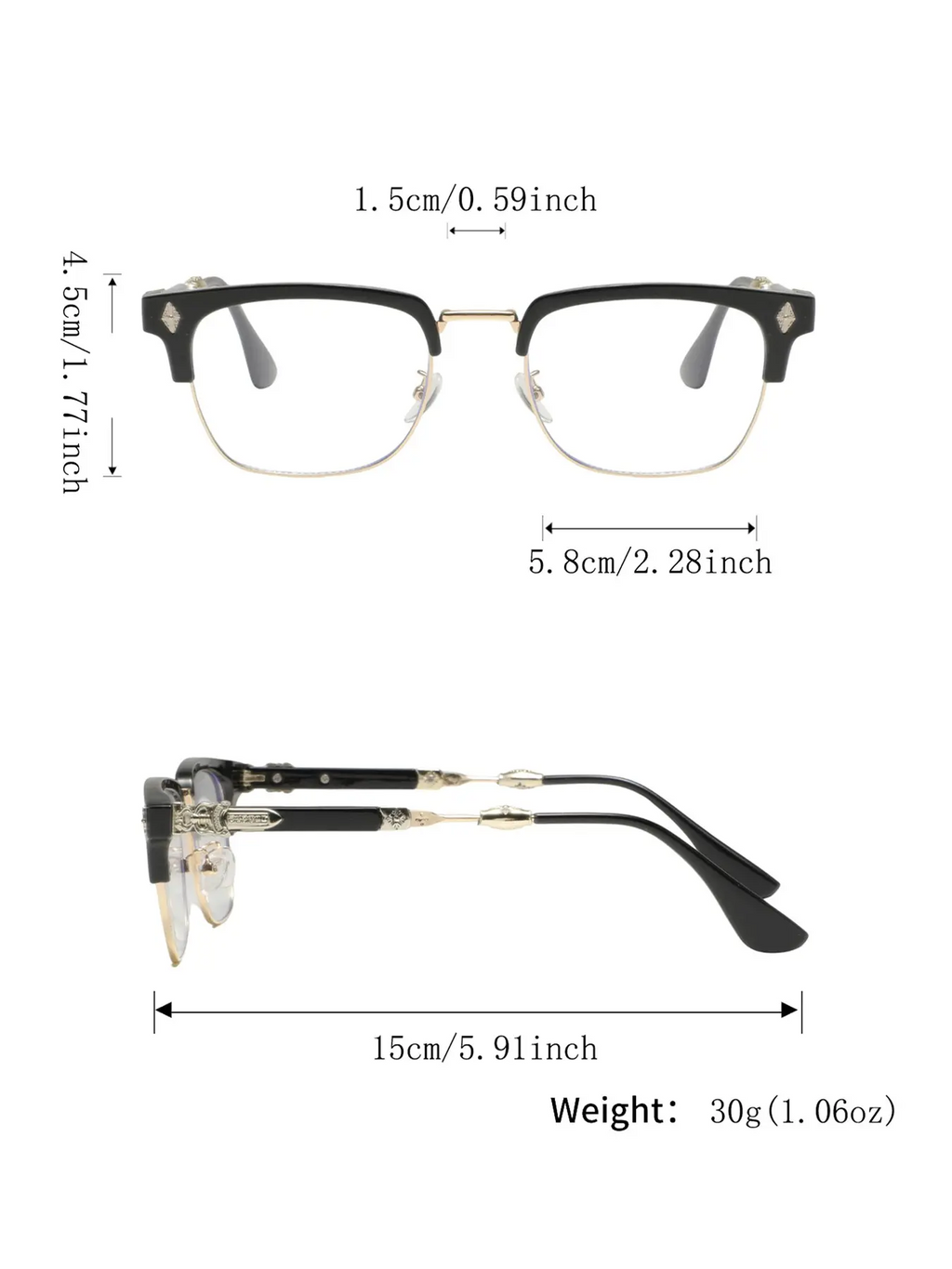 Men's New Metal Half Frame Glasses, High-End Luxury Classic Retro Texture Engraved Eyewear