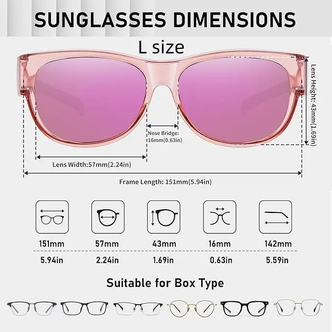 Women's Fit Over Glasses Polarized Sunglasses - Street Style, Trendy Casual, Statement Frame, Durable & Lightweight