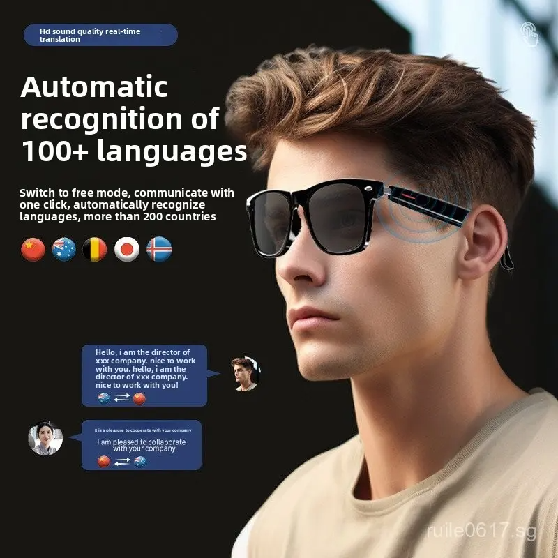 1Pcs AI Smart Bluetooth Glasses with Real-Time 100+ Language Translation, UV Protection, Voice Control & Hands-Free Call for Travel