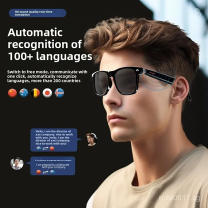 1Pcs AI Smart Bluetooth Glasses with Real-Time 100+ Language Translation, UV Protection, Voice Control & Hands-Free Call for Travel