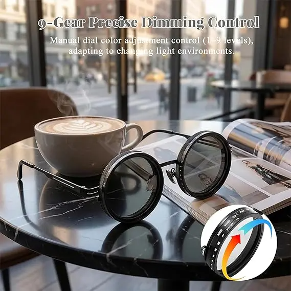 Men's Unisex Black Round Polarized Sunglasses - UV400 UV-Protection Lens, Retro Steampunk Style