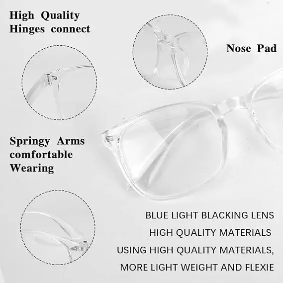 Ergonomic Bluelight Blocking Glasses for Women & Men, Square Frame, Flexible Fit, 99% Blue Lights Blockage