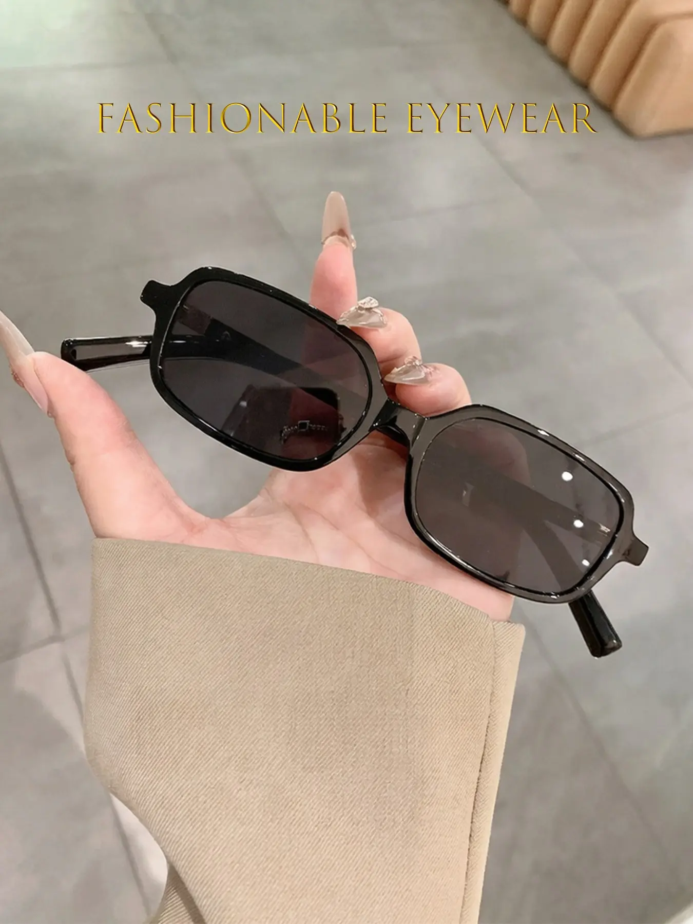 1pc Vintage Fashion Eyeglasses, Rectangular Small Frame, Narrow Frame Decorative Glasses