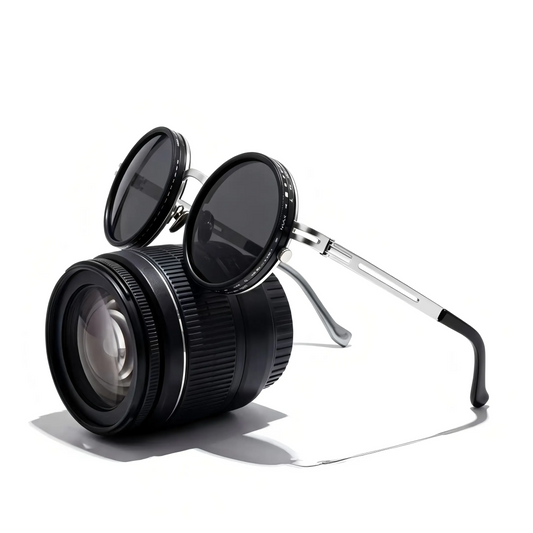 Men's Unisex Black Round Polarized Sunglasses - UV400 UV-Protection Lens, Retro Steampunk Style