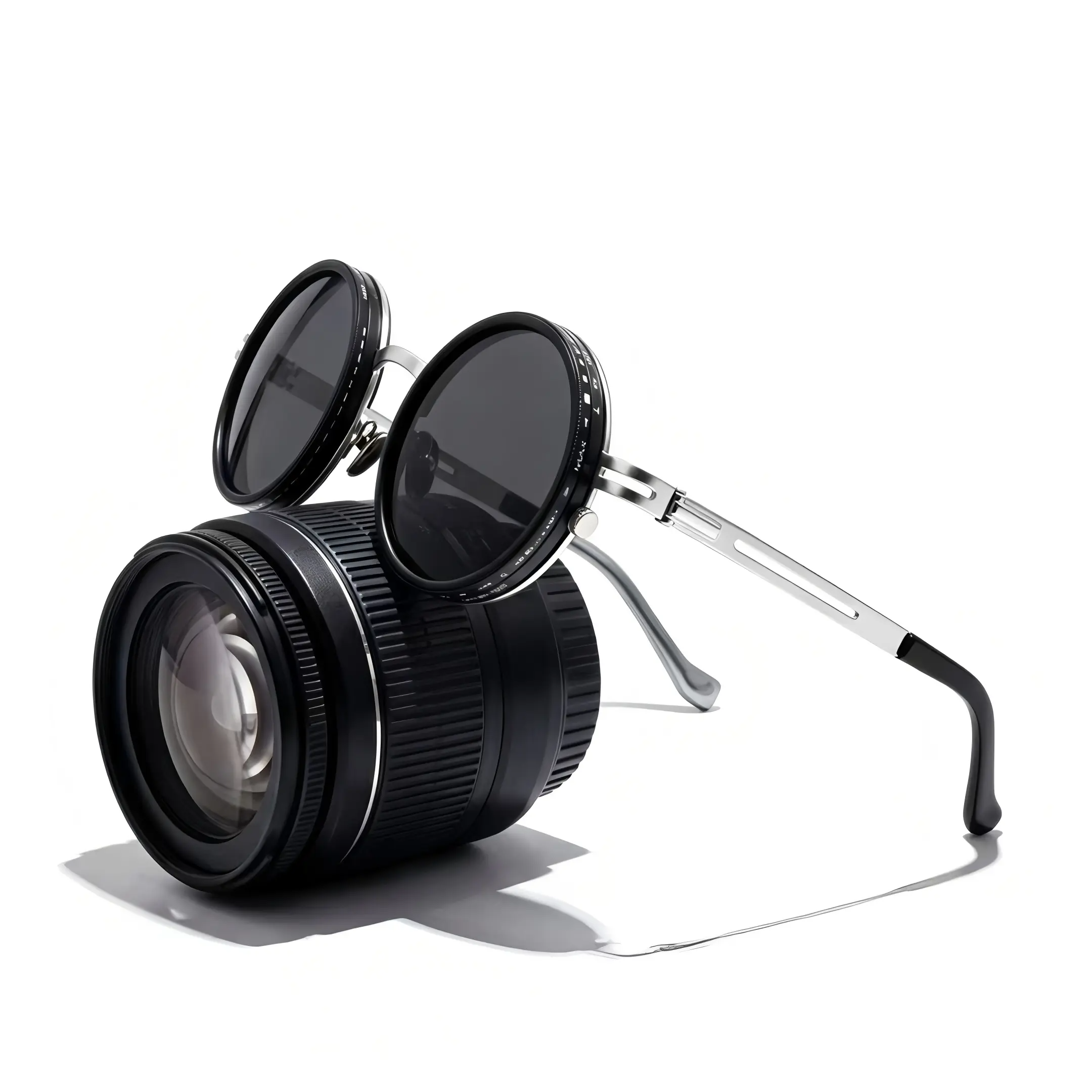 Men's Unisex Black Round Polarized Sunglasses - UV400 UV-Protection Lens, Retro Steampunk Style