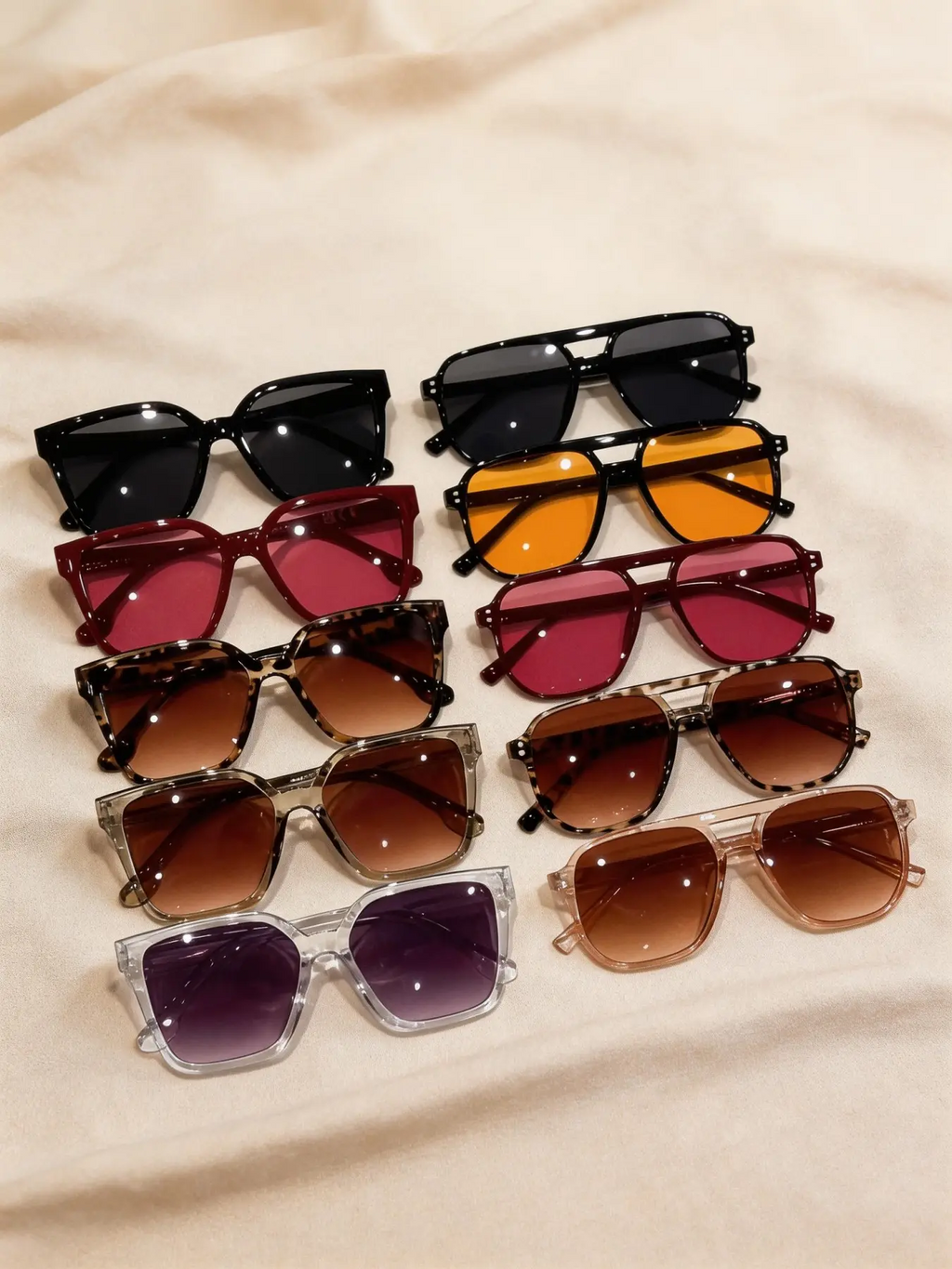10 Pairs Classic Women's Multicolor Square Frame Sunglasses Set