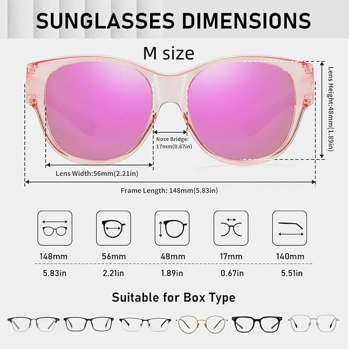 Women's Fit Over Glasses Polarized Sunglasses - Street Style, Trendy Casual, Statement Frame, Durable & Lightweight