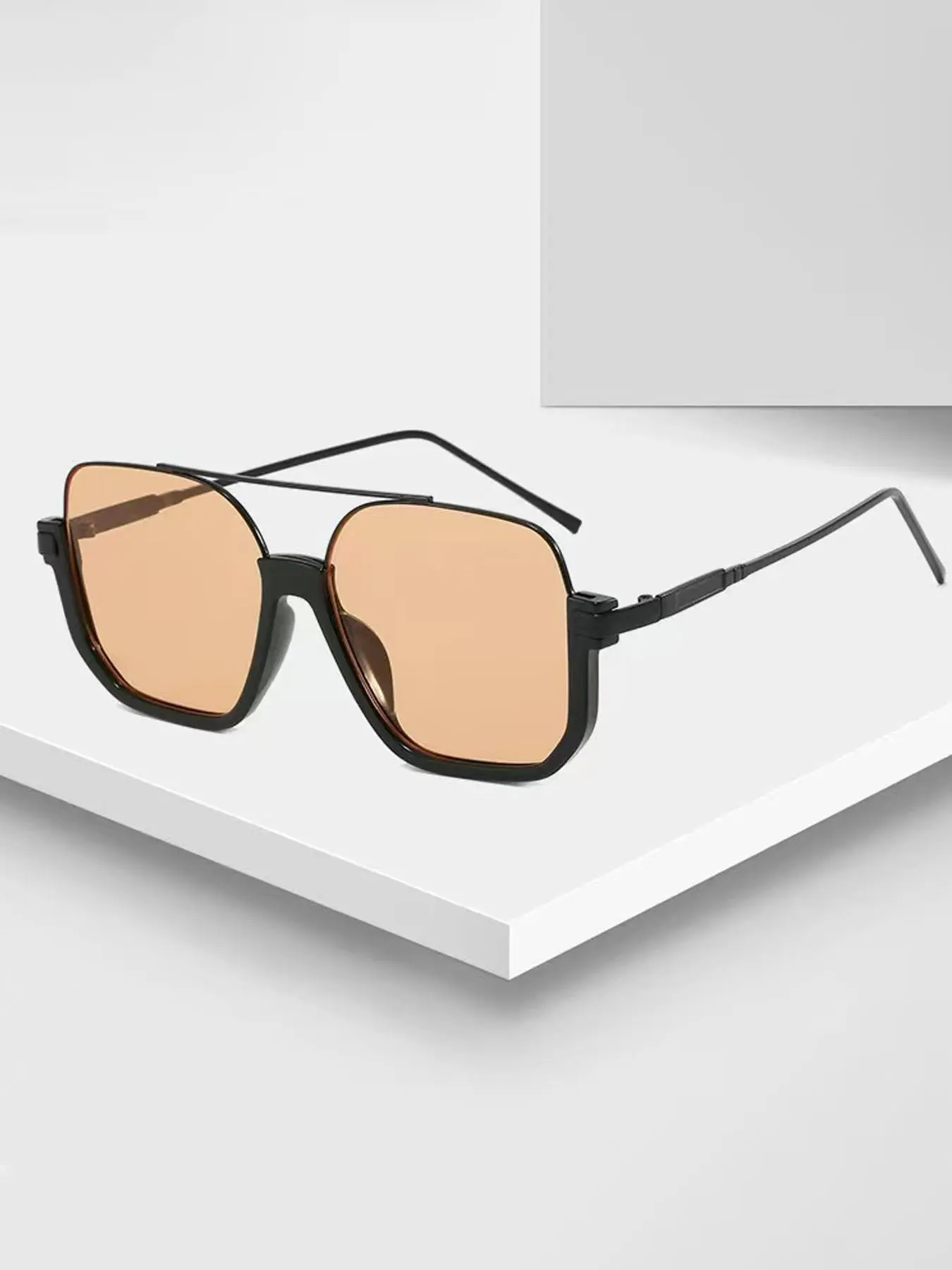 Unisex Vintage Large Frame Top Bar Design Tinted Lens Sun Protective Sunglasses