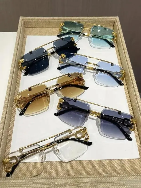 Men's 6-Pair Metal Rimless Sleek Rectangular Trendy Sunglasses - PC Gradient Lenses