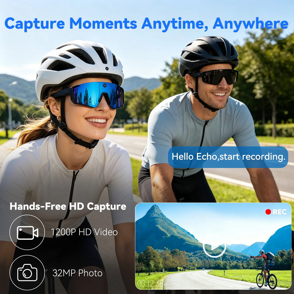 1Pcs New AI Smart Sport Sunglasses with HD 32MP Camera, 1200P Video Recording, AI Assistant (ChatGPT) & Real-Time Translation, Voice Control, Bluetooth 5.4 & WiFi – Ideal for Cycling, Golf, Running & Driving