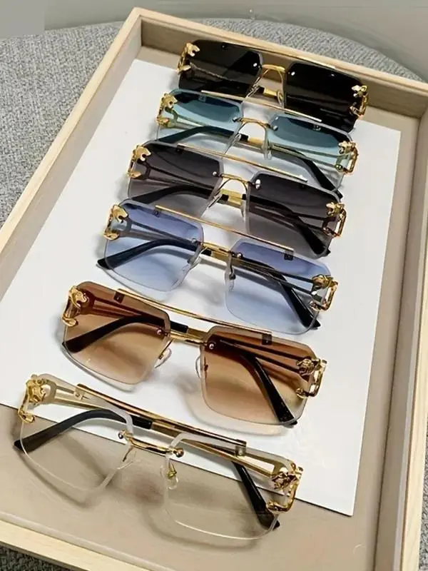 Men's 6-Pair Metal Rimless Sleek Rectangular Trendy Sunglasses - PC Gradient Lenses