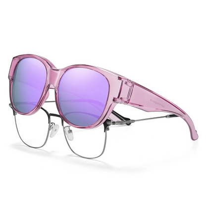 Women's Fit Over Glasses Polarized Sunglasses - Street Style, Trendy Casual, Statement Frame, Durable & Lightweight