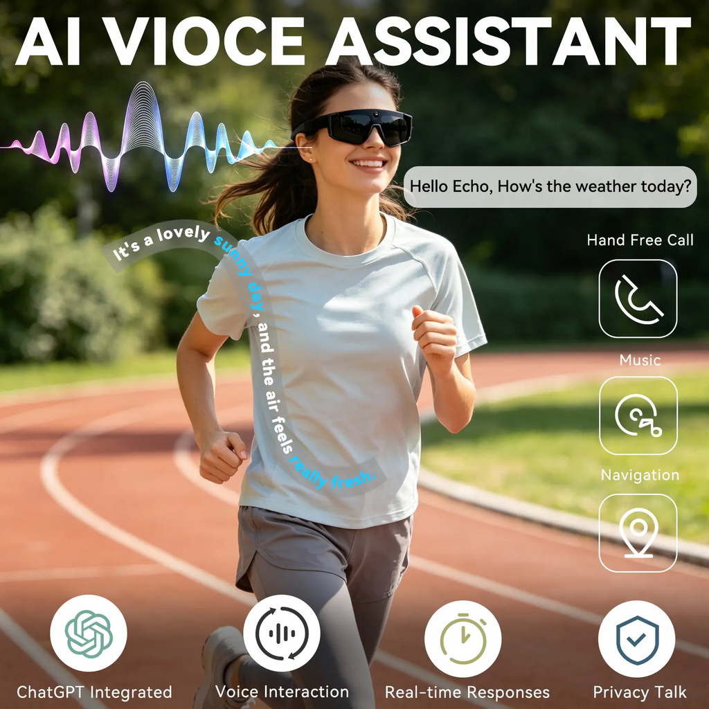 1Pcs New AI Smart Sport Sunglasses with HD 32MP Camera, 1200P Video Recording, AI Assistant (ChatGPT) & Real-Time Translation, Voice Control, Bluetooth 5.4 & WiFi – Ideal for Cycling, Golf, Running & Driving
