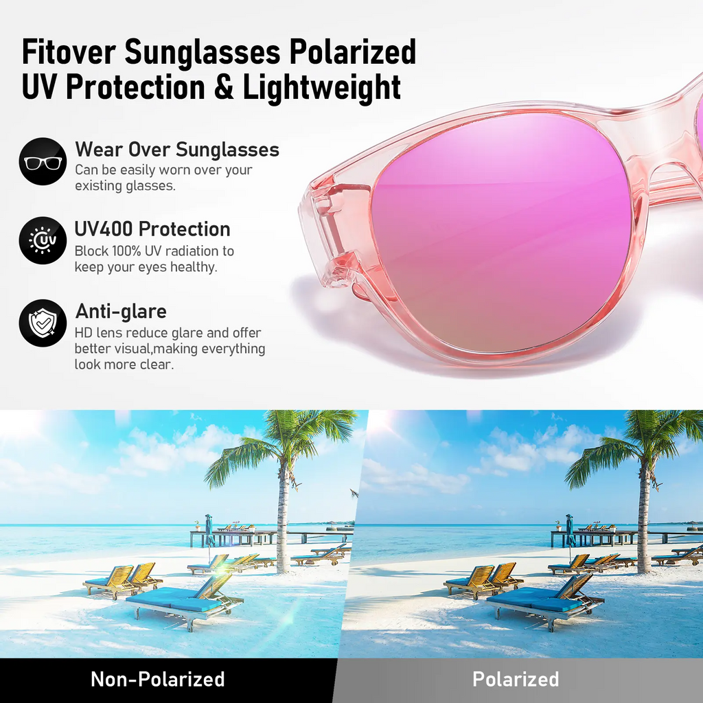 Women's Fit Over Glasses Polarized Sunglasses - Street Style, Trendy Casual, Statement Frame, Durable & Lightweight