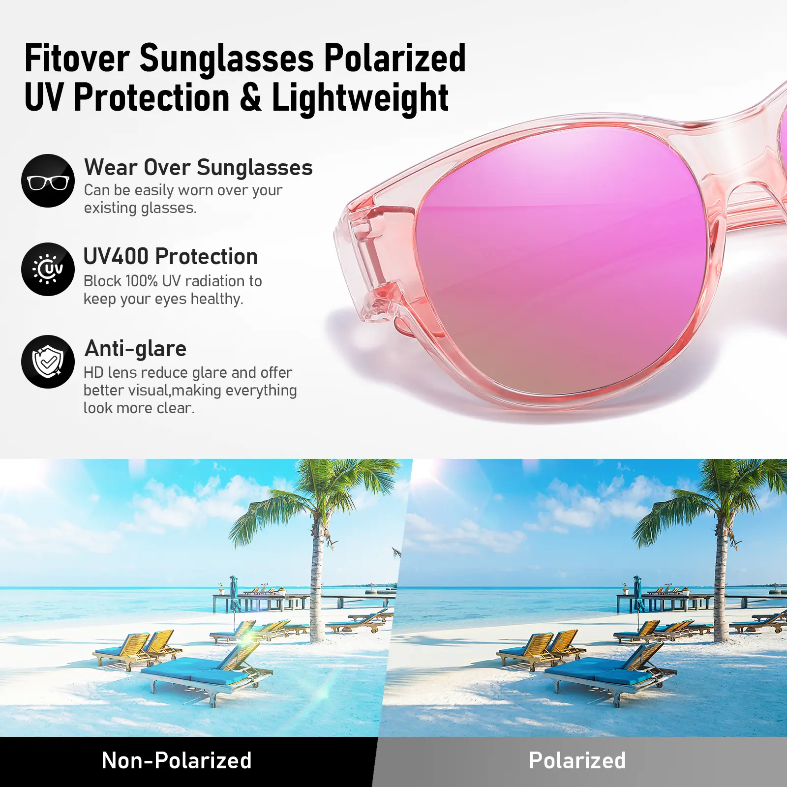 Women's Fit Over Glasses Polarized Sunglasses - Street Style, Trendy Casual, Statement Frame, Durable & Lightweight