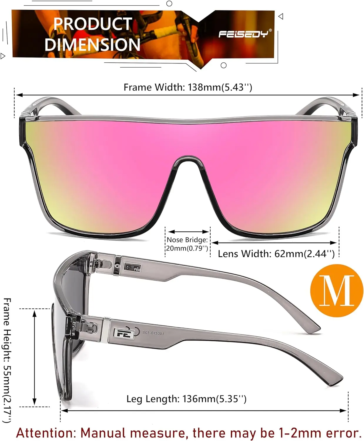 Fashion Flat Top Sunglasses Trendy Oversized Square Shades Women Men UV400