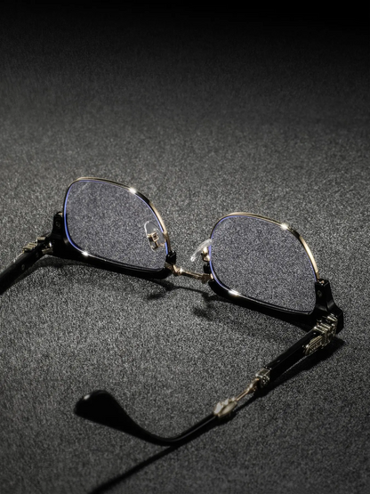 Men's New Metal Half Frame Glasses, High-End Luxury Classic Retro Texture Engraved Eyewear