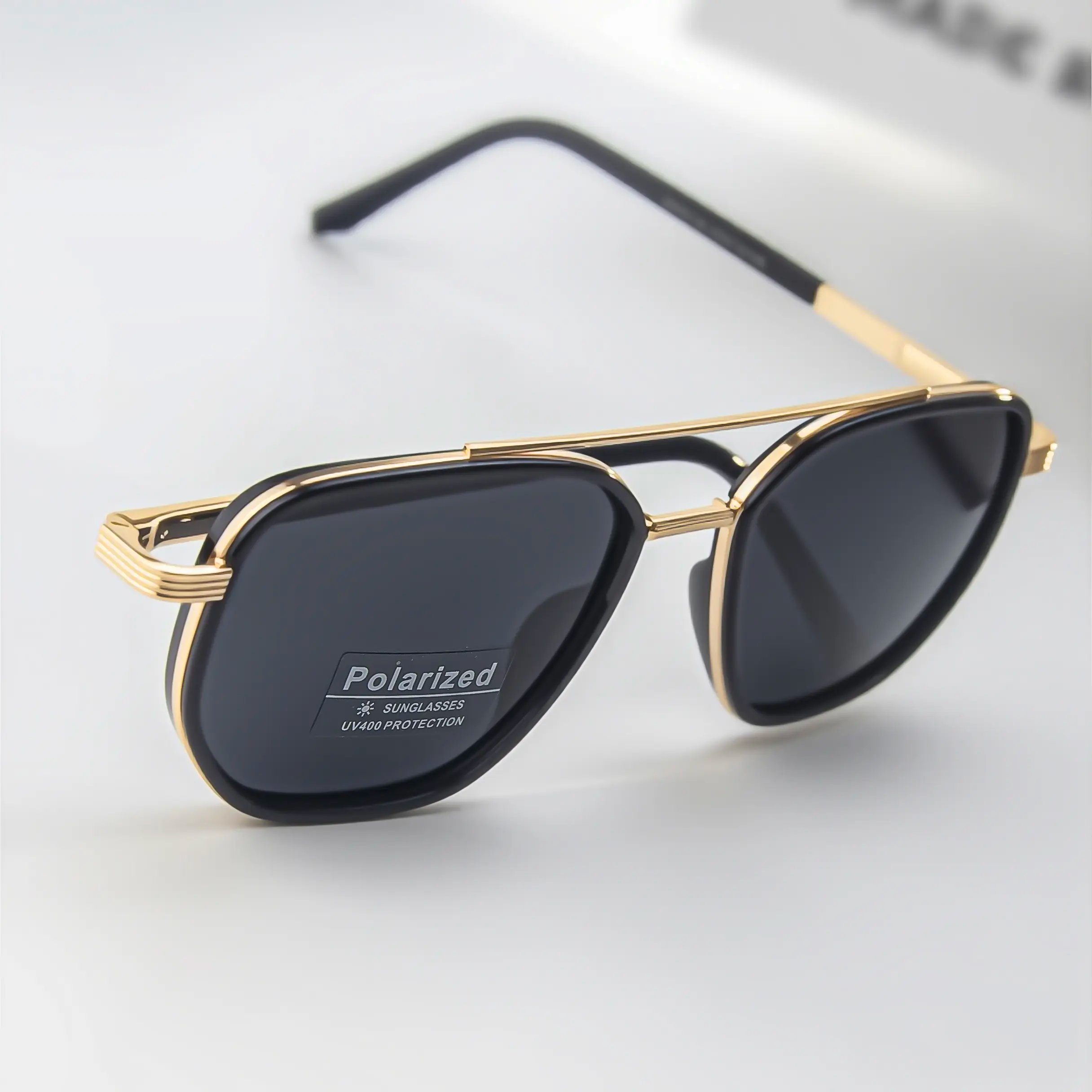 Travel Sunglasses with Fashion Geometric Frame Double Beam Sun Protection Glasses