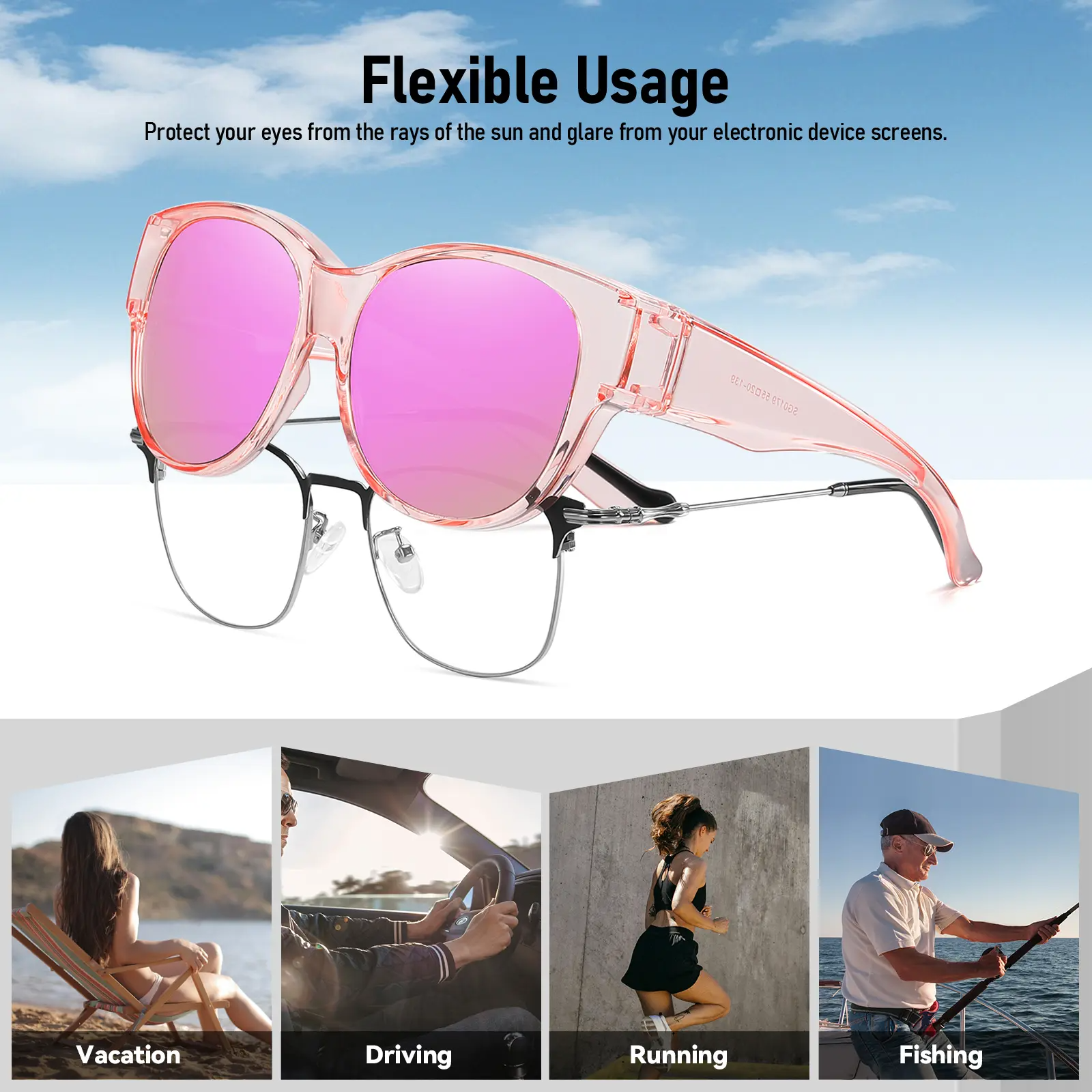 Women's Fit Over Glasses Polarized Sunglasses - Street Style, Trendy Casual, Statement Frame, Durable & Lightweight