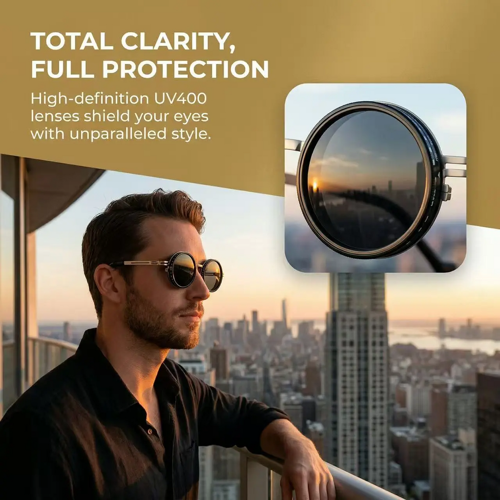 Men's Unisex Black Round Polarized Sunglasses - UV400 UV-Protection Lens, Retro Steampunk Style