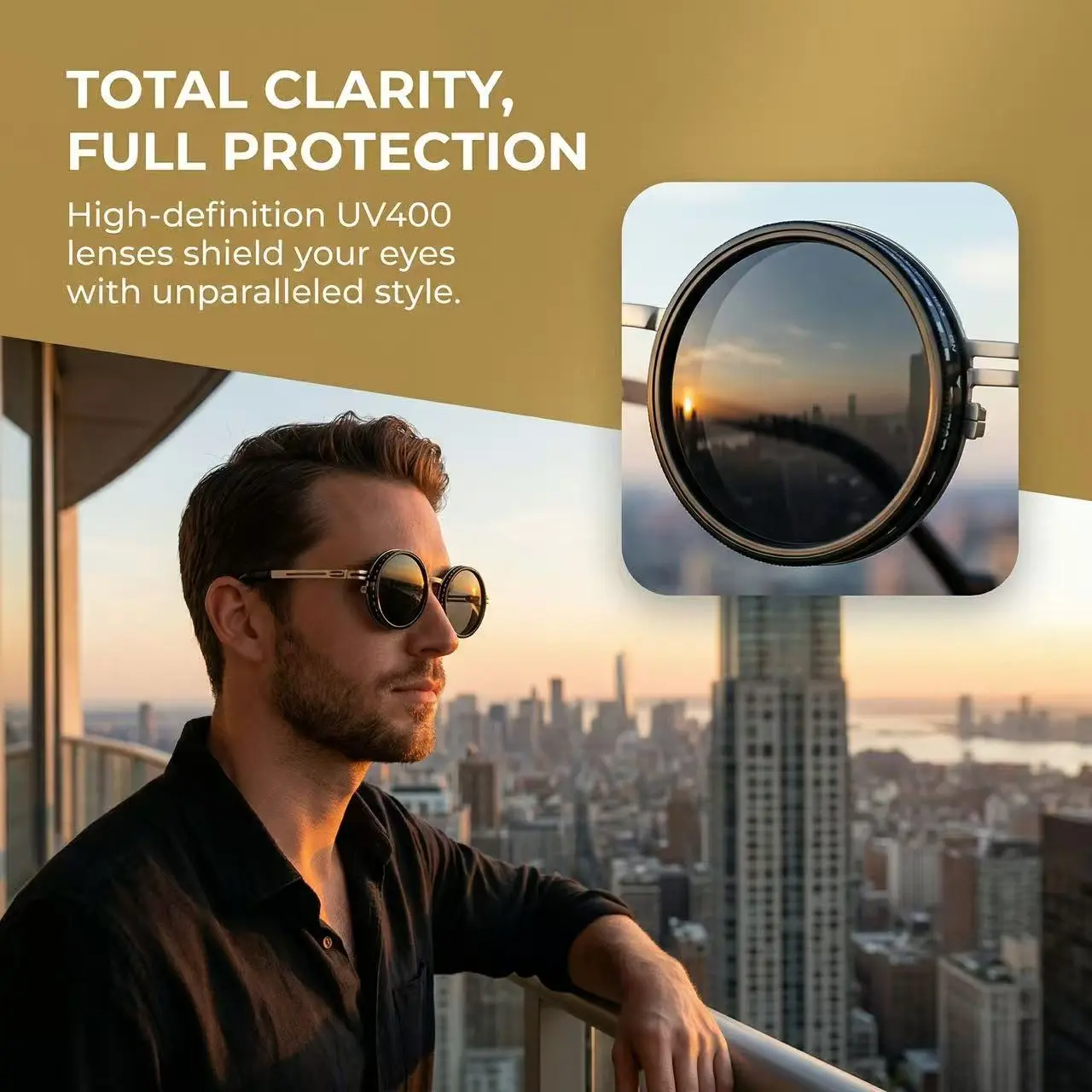 Men's Unisex Black Round Polarized Sunglasses - UV400 UV-Protection Lens, Retro Steampunk Style