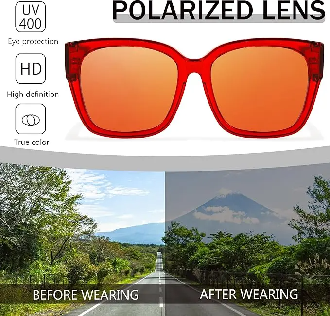 Mirrored Sunglasses Polarized Fit Over Glasses for Women Men for Driving