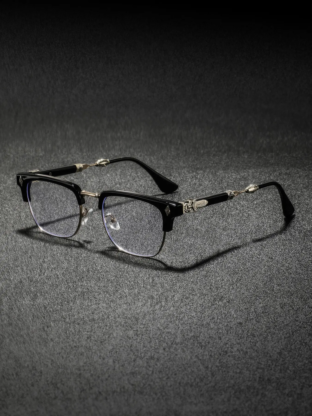 Men's New Metal Half Frame Glasses, High-End Luxury Classic Retro Texture Engraved Eyewear