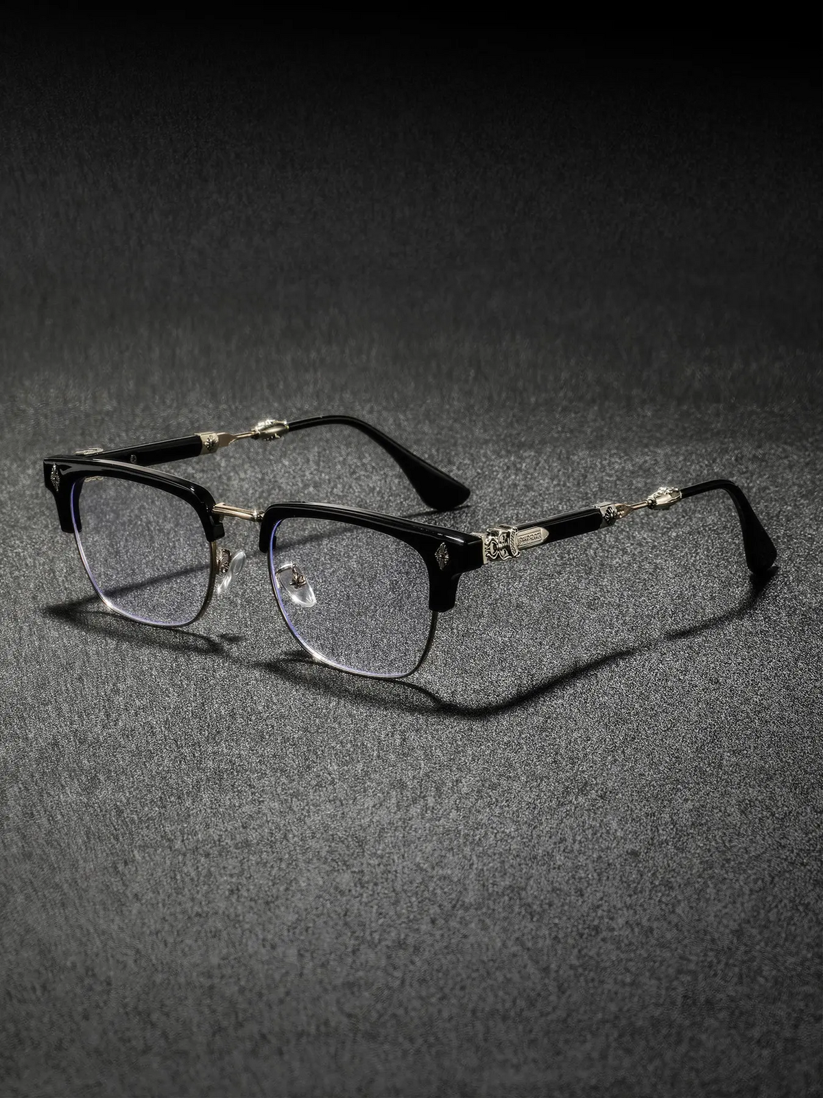 Men's New Metal Half Frame Glasses, High-End Luxury Classic Retro Texture Engraved Eyewear