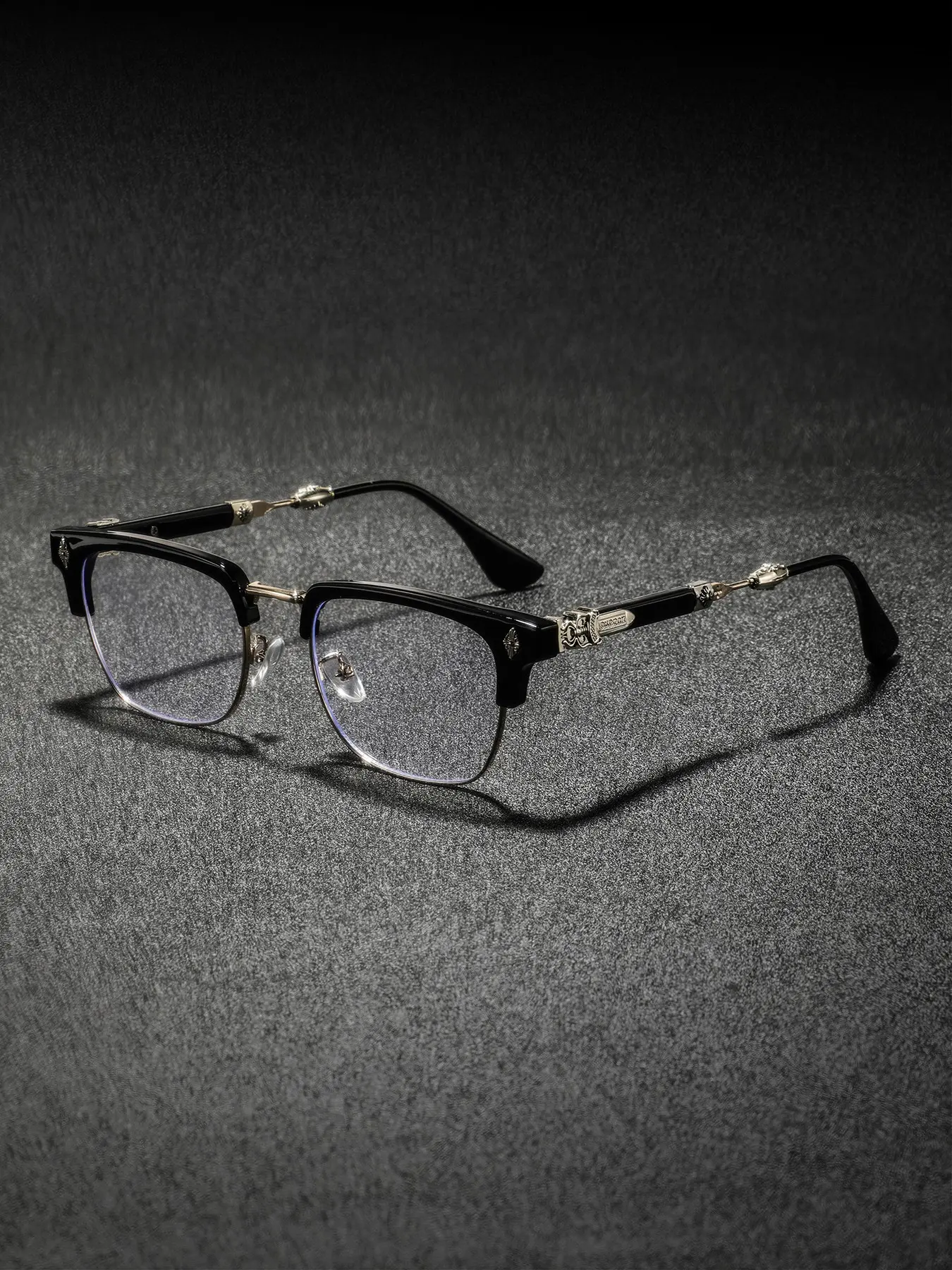 Men's New Metal Half Frame Glasses, High-End Luxury Classic Retro Texture Engraved Eyewear