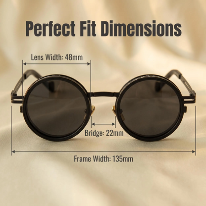 Men's Unisex Black Round Polarized Sunglasses - UV400 UV-Protection Lens, Retro Steampunk Style