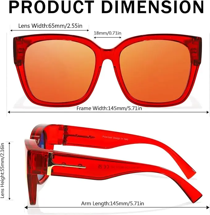 Mirrored Sunglasses Polarized Fit Over Glasses for Women Men for Driving